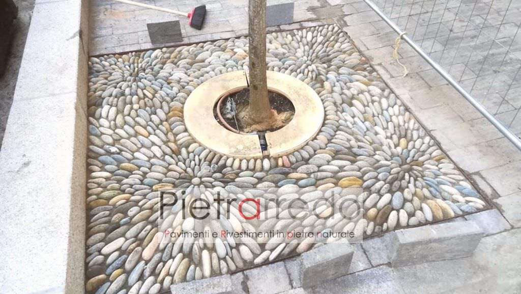 pavimento decorato con ciottolo di fiume piattina di testa aiuola prezzo pietrarredo offerta