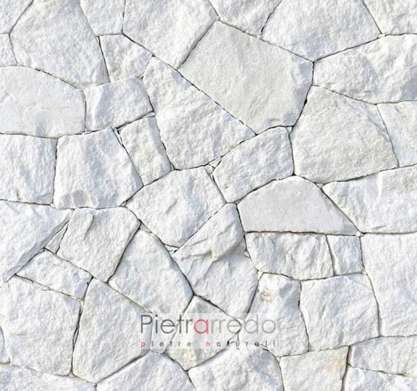 rivestimento a secco in pietra naturale bianca brillantinata thasos pietrarredo prezzo rock face
