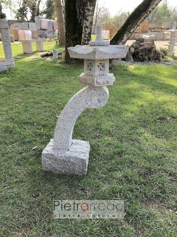 lanterna giapponese ran key fatta a mano in granito grigio per giardino stone garden decorazioni con luce pietrarredo milano