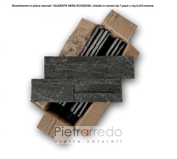 offerta parete in pietra vera nera glitterata costo pietrarredo quarzite nera scozzese