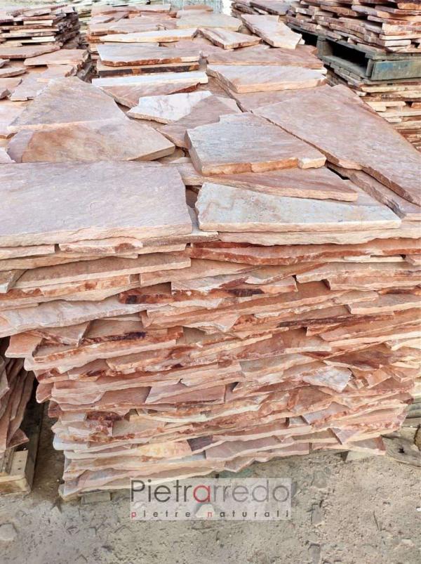 offerta pavimento esterno selciato marciapiede quarzite brasiliana rosa mosaico opus pietrarredo flagstone 15mm 2,5cm