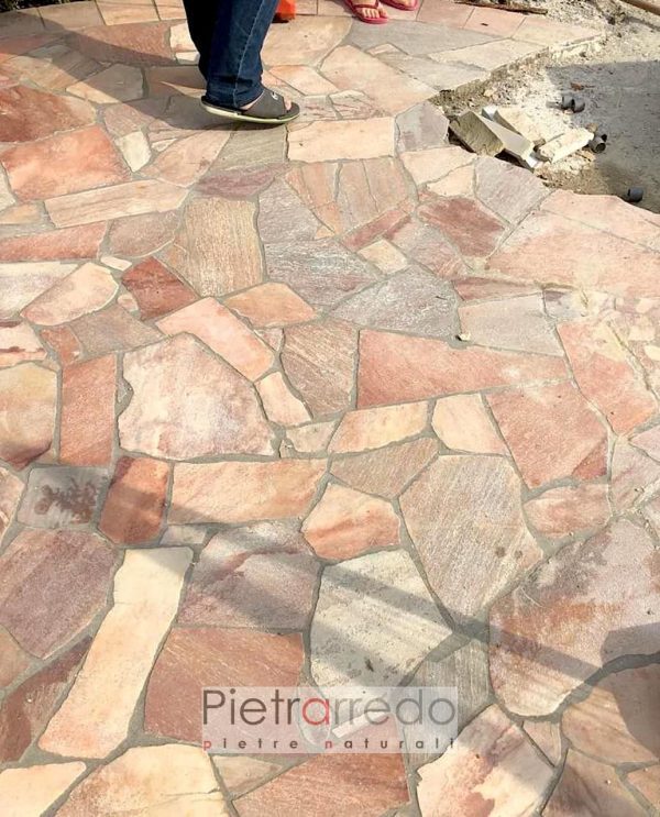 pavimento in pietra naturale da esterno piscina selciato mattonelle quarzite brasiliana rosa prezzo pietrarredo milano