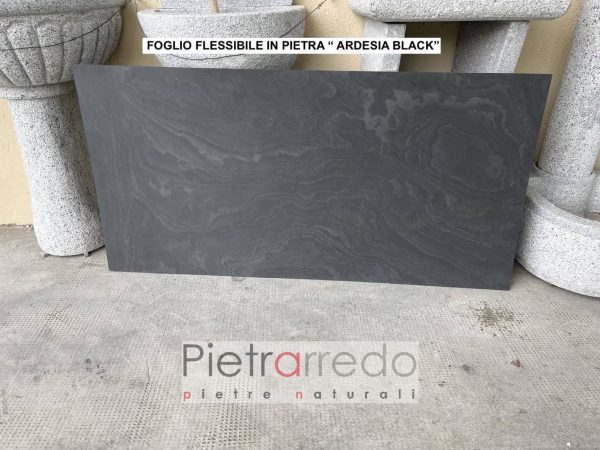 fogli in pietra naturale radica fornica colore nero ardesia sottile flessibile pietrarredo costo milano