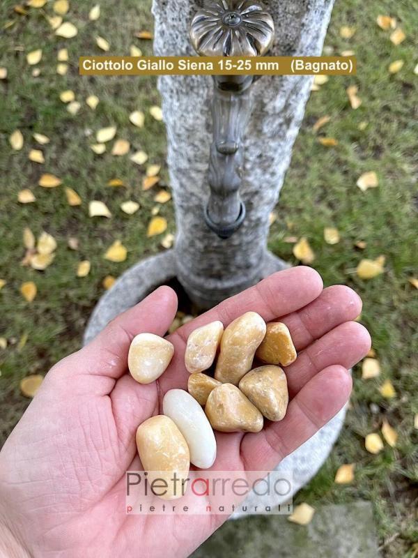 Ciottolo per arredo giardino colore giallo siena dimensione piccola 1-2 cm prezzo pietrarredo milano pebbles yellow italy