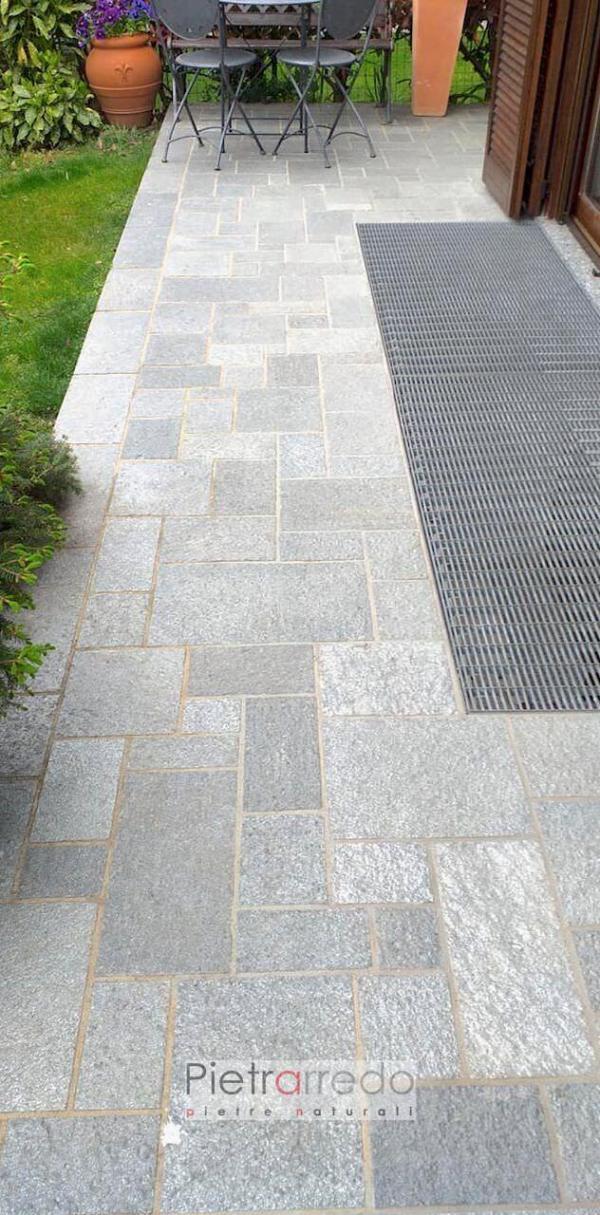 pavimento elegante giardino pietra luserna romana scozzese quadrati e rettangoli segati pietrarredo milano costo metro quadro
