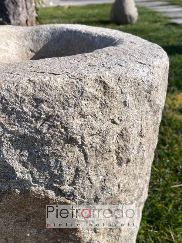vaso in granito alto tondo pietra granito vecchio mortaio recupero pietrarredo prezzo