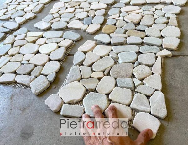 fogli palladiana in pietra naturale su rete sassi ciottolo pietrarredo milano italia spedizioni offerta
