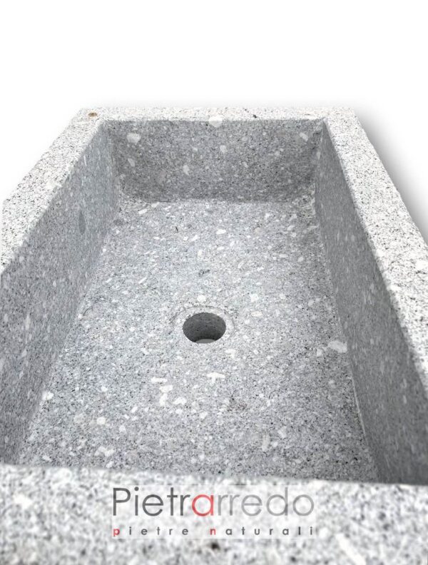 Lavandino-fioriera in granito bocciardato rettangolare 60cm x 40cm.