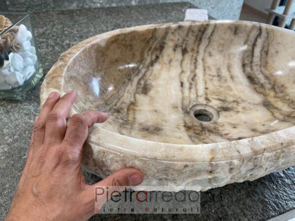 Lavabo en pierre d'onyx beige pour meuble de salle de bain à poser prix Pietrarredo 60x40cm discount