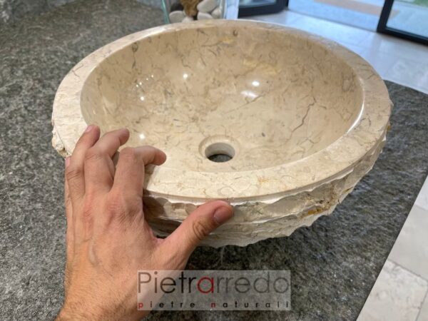 Lavabo rond ovale couleur beige crème élégant pietrarredo coût pour meuble de salle de bain marbre italien
