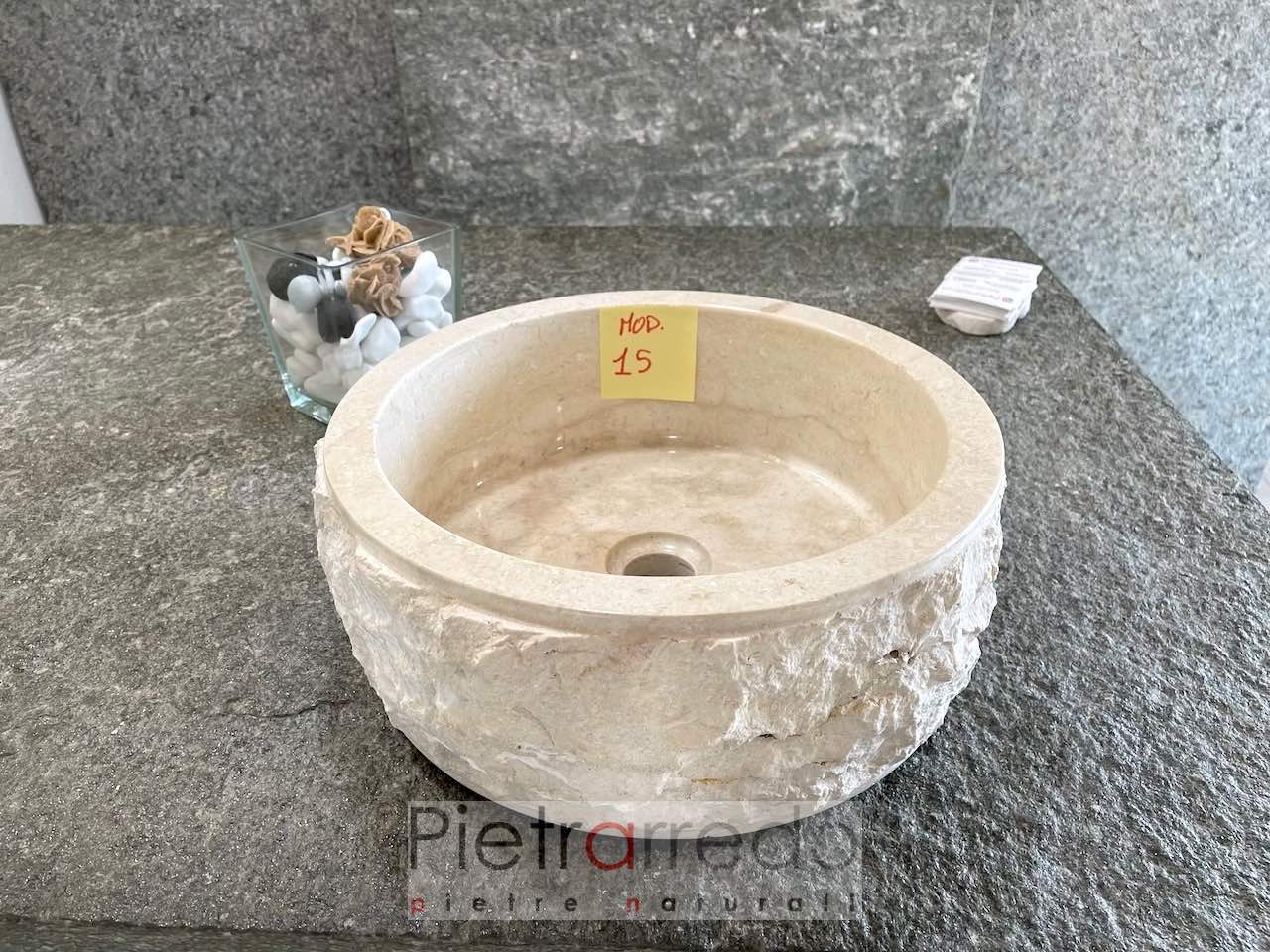 Lavabo Tondo Per Bagno In Marmo Naturale - Crema