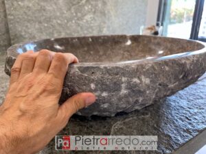 Prezzo lavello per bagno in sasso pietra natutrale grigia grezza bello pietrarredo milano prezzo