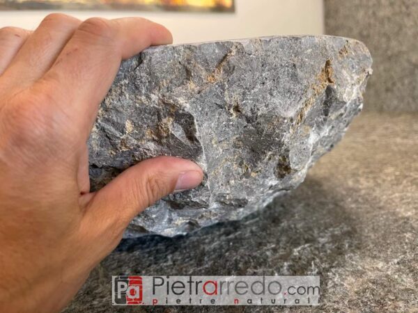 Prix ​​du lavabo de salle de bain en pierre, pierre naturelle grise brute, beau prix milan pietrarredo