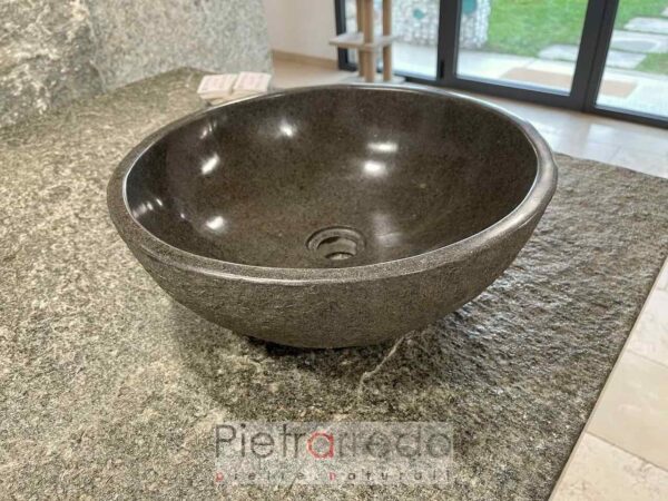 Rundes rundes Waschbecken für Badezimmerarbeitsplatte schwarz schwarzer Preis von Pietrarredo River Stone