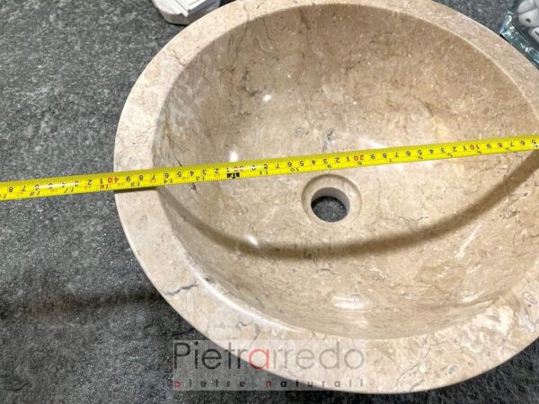 Waschbecken aus Botticino-Marmor, polierter Travertin, runde Stütze, 40 cm, schöner, eleganter Pietrarredo-Preis in Italien