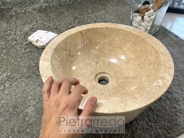 Waschbecken aus Botticino-Marmor, polierter Travertin, runde Stütze, 40 cm, schöner, eleganter Pietrarredo-Preis in Italien onsale