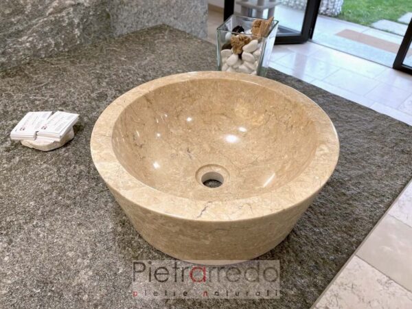 Washbasin in Botticino marble polished travertine round support 40 cm beautiful elegant pietrarredo price Italy