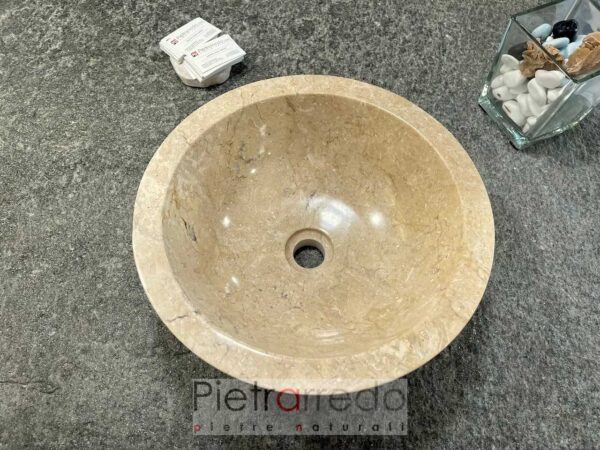 Washbasin in Botticino marble polished travertine round support 40 cm beautiful elegant pietrarredo price Italy onsale