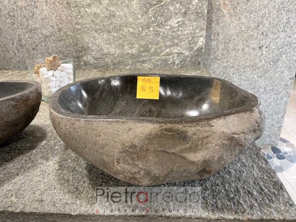 carved river stone sink large 55 cm diameter gray black stock offer pietrarredo italy stone