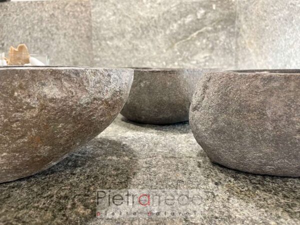évier pour salle de bain en pierre de roche de rivière diamètre 30 35 cm en couleur gris-noir naturel offre un coût pietrarredo