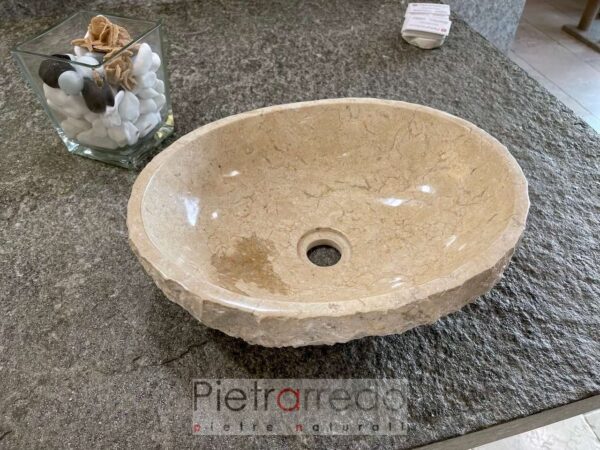 lavabo ovale 30x40cm hauteur 12 cm marbre beige clair split front en pierre martelée prix pietrarredo