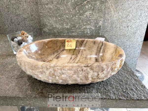 lavandino in pietra onice sasso beige per arredo bagno da appoggio prezzo pietrarredo 60x40cm