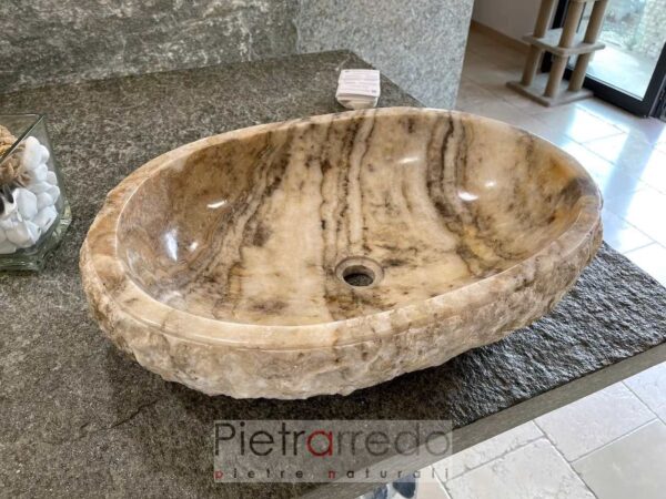 lavandino in pietra onice sasso beige per arredo bagno da appoggio prezzo pietrarredo 60x40cm on sale
