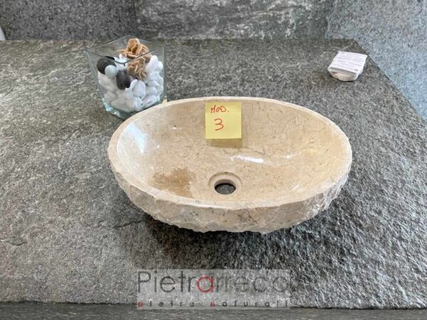 lavandino ovale 30x40cm altrezza 12 cm marmo beige chiaro fronte a spacco martellinato in pietra prezzo pietrarredo