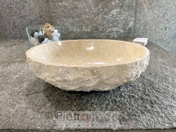lavandino ovale 30x40cm altrezza 12 cm marmo beige chiaro fronte a spacco martellinato in pietra prezzo pietrarredo on sale
