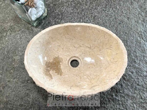 oval washbasin 30x40cm height 12 cm light beige marble split front in hammered stone price pietrarredo onsale