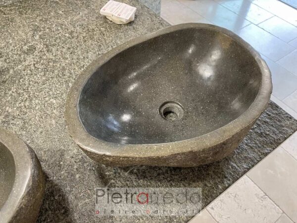 price double countertop sink in carved river stone gray black specular price pietrarredo