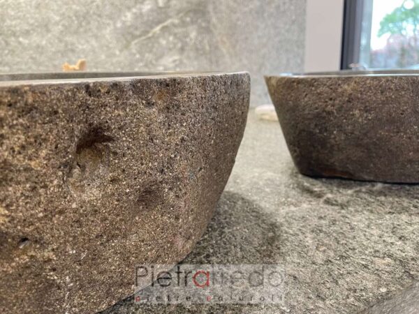 price double countertop sink in carved river stone gray black specular price pietrarredo discount