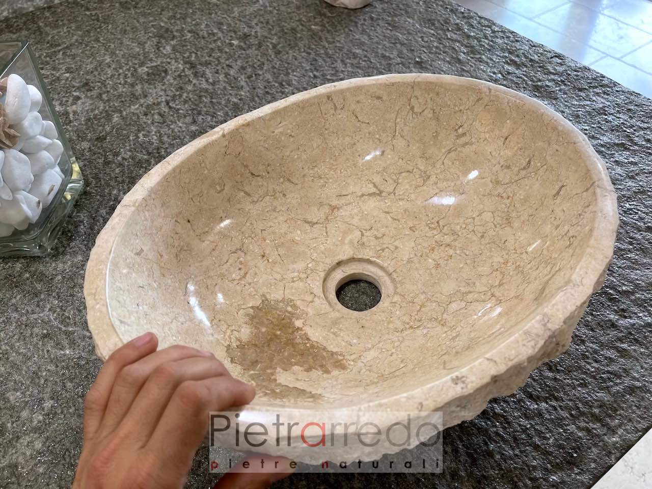 sconto prezzo lavabo in sasso pietra marmo chiaro beige 30x40cm pietrarredo