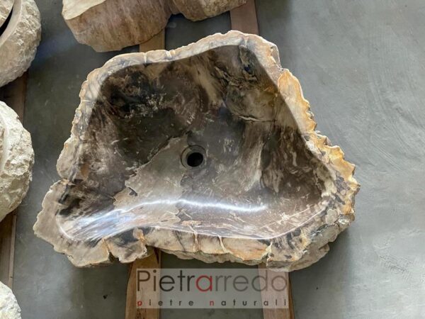 Lavello in legno pietrificato da foreste fossili in offerta per arredo bagno prezzo pietrarredo Milano