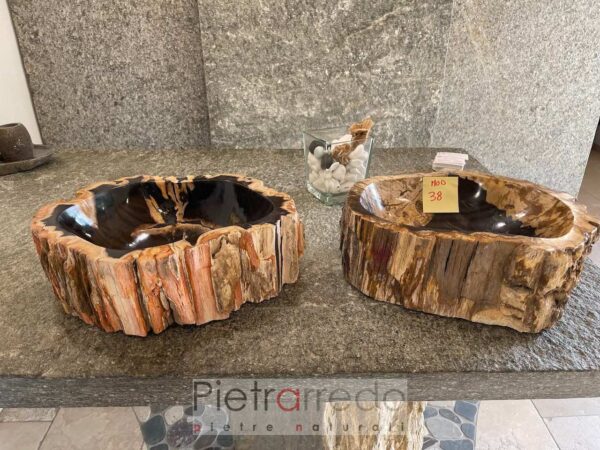 Offerta lavelli lavandini in legno pietrificato da foreste fossili lavabi unici per arredo bagno prezzi pietrarredo