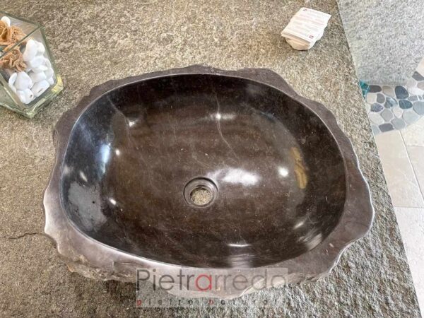 lavabo lavello da bagno in sasso pietra colore nero rustico elegante italian stile pietrarredo