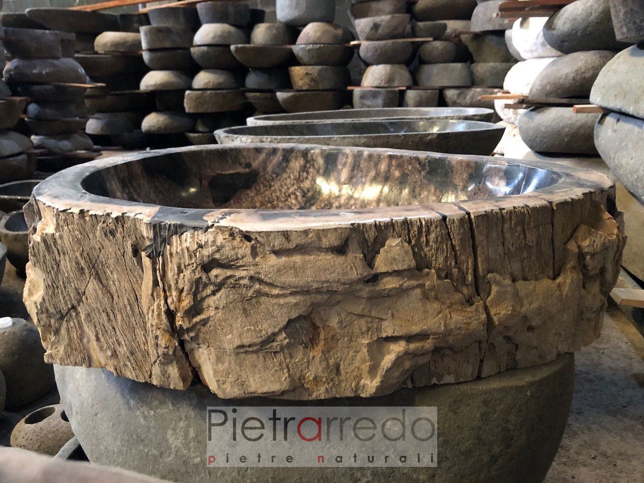 lavello lavandino in legno fossile pietretrificato bello elegante pietrarredo milano