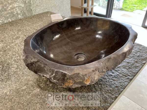 washbasin bathroom sink in stone stone black color rustic elegant Italian style pietrarredo