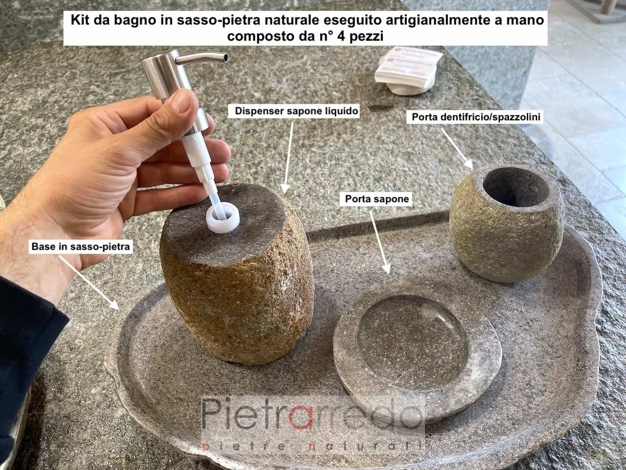 Set accessori arredo bagno in pietra naturale eseguito artigianalmente a  mano