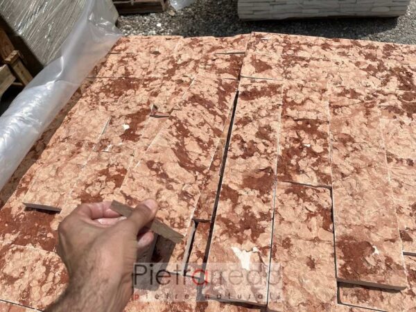 Rivestimento in pietra naturale, spaccatello scoppato in marmo rosso verona da 10 cm lunghezze variabili a correre prezzo costo pietrarredo onsale