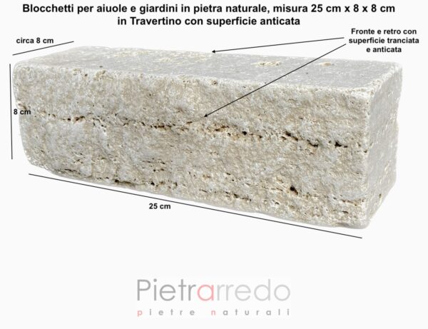 blocchetti cordolo per aiuole in travertino anticato mattoncini pietra da 25 cm prezzo costo pietrarredo Italia