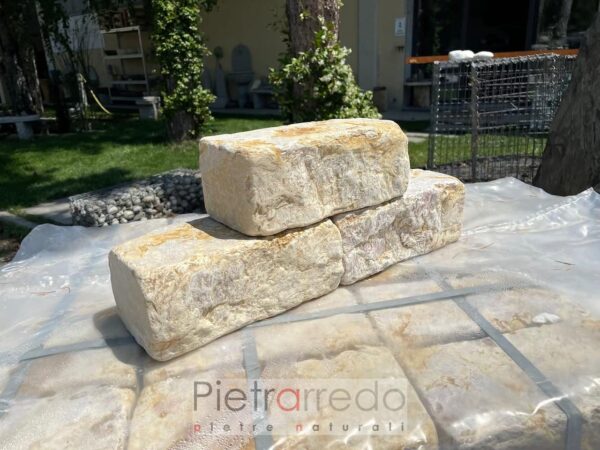 blocco in marmo giallo da 30 cm x 12 x 15cm colore giallo reale anticato per cordoli e bordure aiuole e giardini prezzo pietrarredo costo