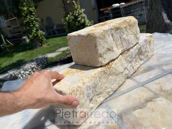 blocco in marmo giallo da 30 cm x 12 x 15cm colore giallo reale anticato per cordoli e bordure aiuole e giardini prezzo pietrarredo costo al pezzo