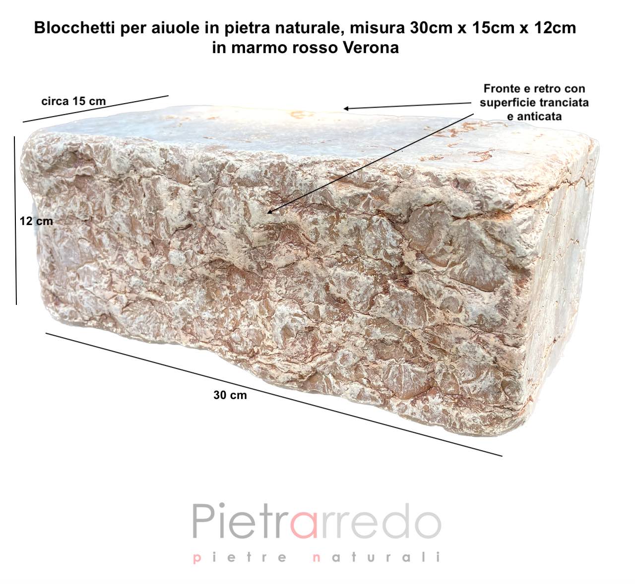 blocs de briques en marbre rouge de Vérone pour jardins et parterres prix pietrarredo 30x12x15 cm coût