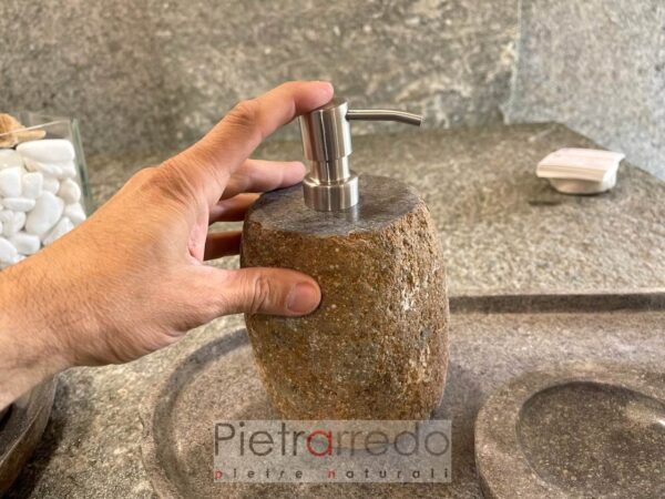 dispenser sapone per arredo bagno in pietra sasso di fiume pietrarredo