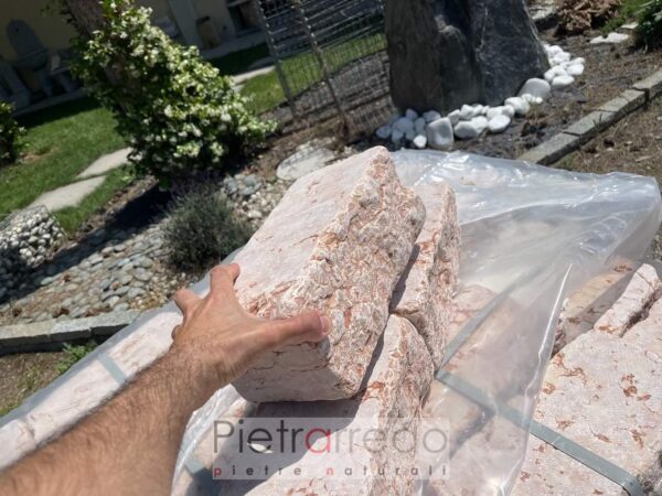 offerta blocco in marmo rosso verona anticato per contenimento terra bordi aiuole giardini costo pietrarredo