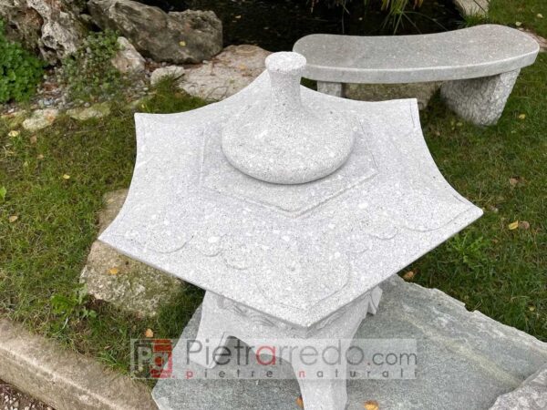 Japanese lantern in Rokkaku Yukimi granite stone height 90 cm on offer for Japanese Zen gardens pietrarredo Parabiago Milan Italy Stone