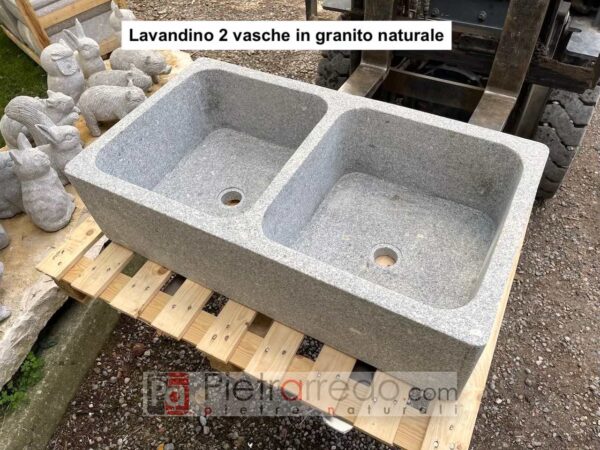 Lavandino 2 vasche in pietra naturale granito grande da cucina rustica prezzo pietrarredo milano italy stone