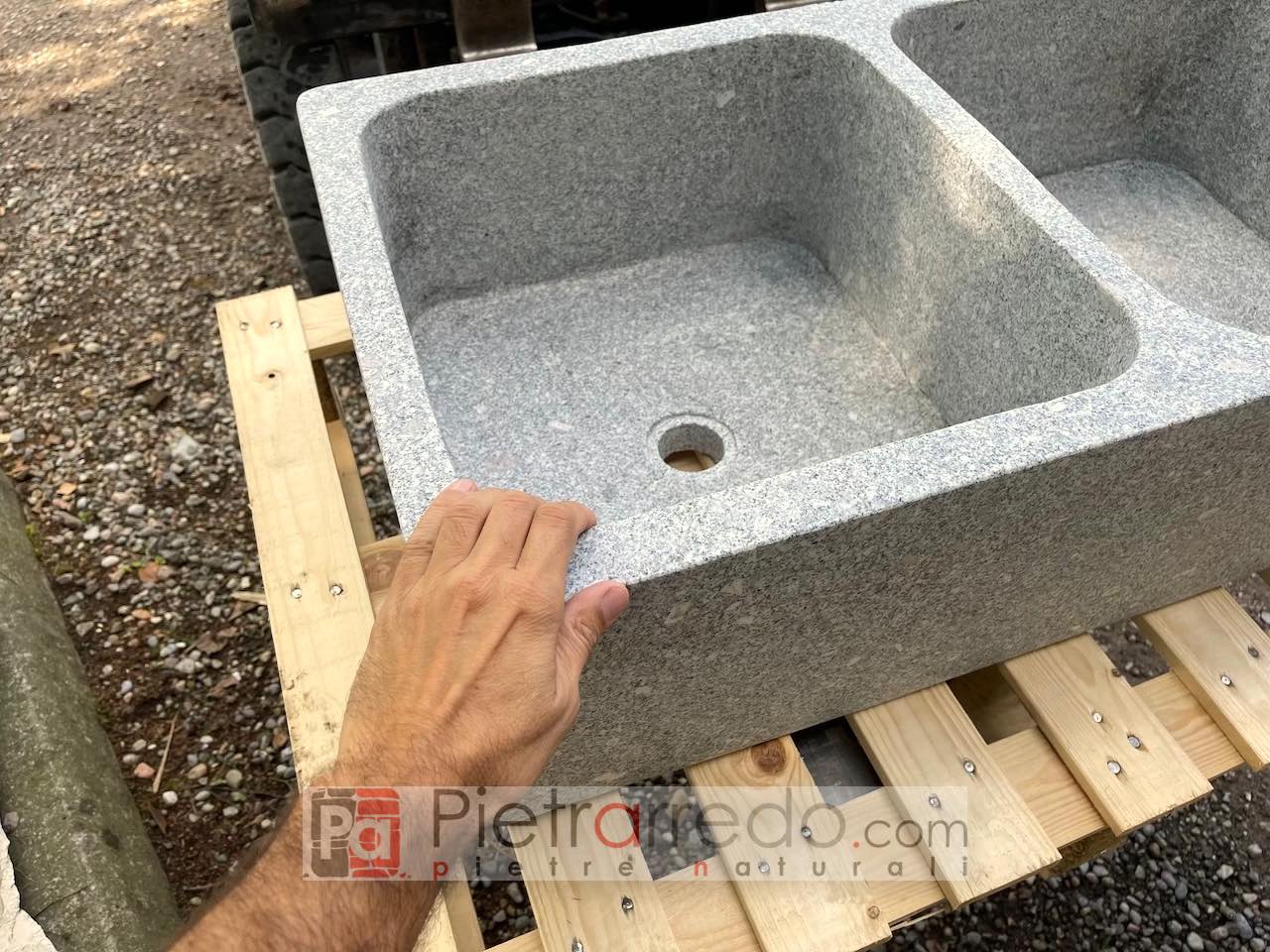 Sink 2 basins in natural granite stone large for rustic kitchen price pietrarredo milan italy stone