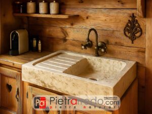 1 bowl kitchen sink with drainer in marble natural stone travertine rustic country kitchens offer price pietrarredo italy